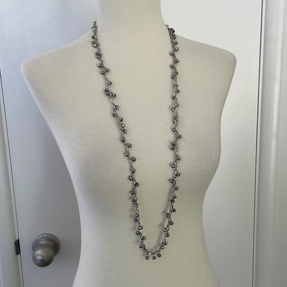 Macys Silver Tone Shiny Dangling Beads Long 30” Necklace with 7” Extender - Picture 1 of 8